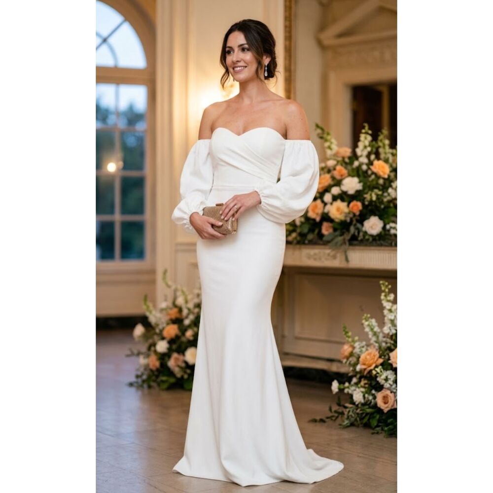 SHEIN Off Shoulder Ruched Lantern Sleeve Mermaid Wedding Dress Womens Size Large